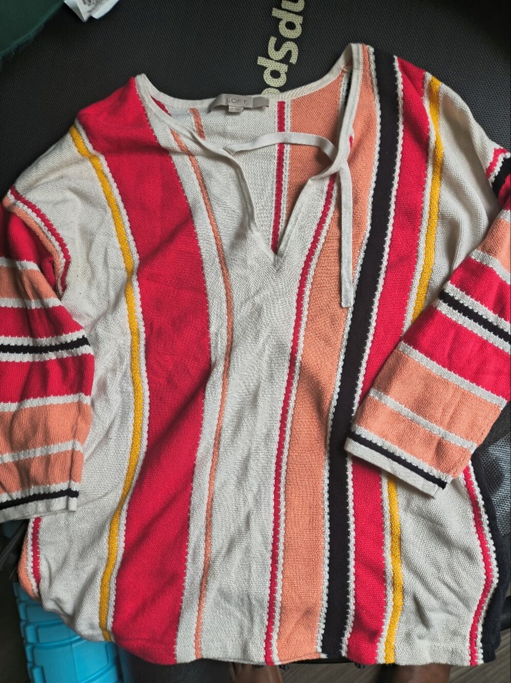 LOFT Womens V-Neck Sweater in Red, Peach, Ivory & Yellow
